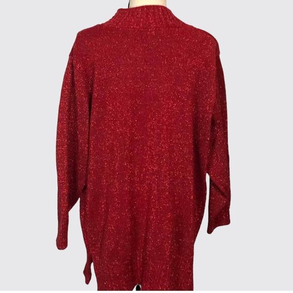 Diane Von Furstenberg Sweater Large Red Shimmery Long Sleeve V-Neck Vintage - Picture 3 of 6